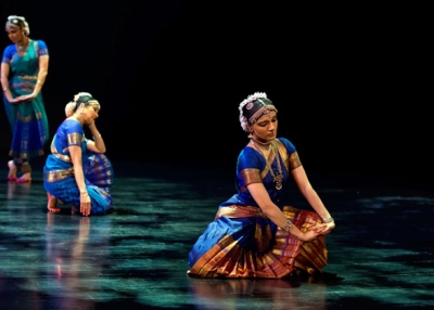 Ragamala Dance (featuring Aparna Ramaswamy, right) brings its new work "Song of the Jasmine" to Lincoln Center Out of Doors in New York City on Thursday, August 7, 2014. (Alice Gebura)