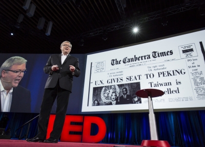 Kevin Rudd speaks at TED2015, “Truth and Dare,” Session 1, at the Vancouver Convention Center in Vancouver, Canada, on March 16, 2015. (Bret Hartman/TED)