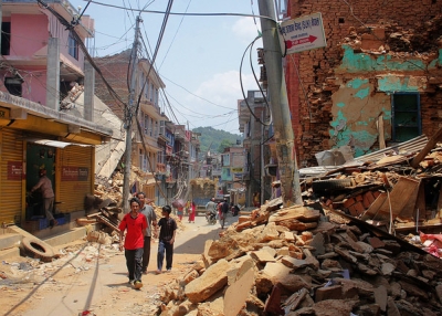 Walking the rubble-strewn streets of Chautara, Sindhupalchok, Nepal, on May 6, 2015. (International Organization for Migration/Flickr)
