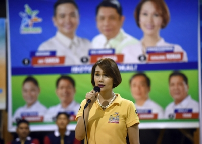 Then candidate Geraldine Roman campaigns in Orani, Bataan province, north of Manila on April 30, 2016. (Ted Aljibe/AFP/Getty Images)