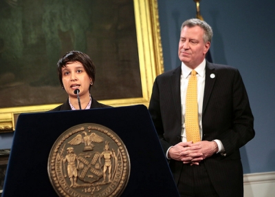 Nisha Agarwal speaks after Mayor Bill de Blasio announces her appointment as commissioner of the Mayor's Office of Immigrant Affairs on Friday, February 28, 2014. (Ed Reed/Office of Mayor Bill de Blasio)