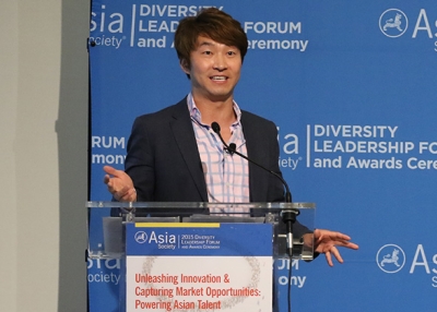 Pirq CEO and diversity and entreprenuership expert James Sun speaks at Asia Society's Diversity Leadership Forum. (Ellen Wallop/Asia Society)