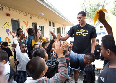 NBA player Jordan Clarkson spends his time interacting with the diverse Los Angeles community. (The Alliance for a Healthier Generation/Sarah M. Golonka)