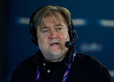 Steve Bannon talks about immigration issues with a caller while hosting Brietbart News Daily on July 20, 2016 in Cleveland, Ohio. (Kirk Irwin/Getty)