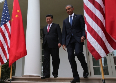 U.S. President Barack Obama (R) and Chinese President Xi Jinping arrive to a joint news conference in the Rose Garden at The White House on September 25, 2015 in Washington, D.C. (Mark Wilson/Getty Images)
