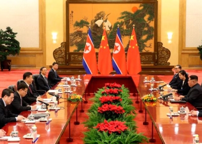 Xi Jinping and Kim Jong Un Delegation Meeting