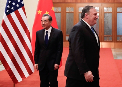 Wang Yi and Mike Pompeo in Beijing in June, 2018