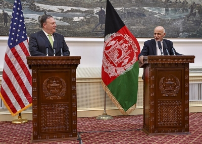 US Secretary of State Michael Pompeo participates in a press conference with Afghanistan President Ashraf Ghani in Kabul, Afghanistan on July 9, 2018 