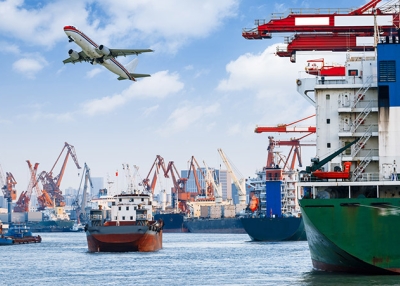 Container ships and plane iStock