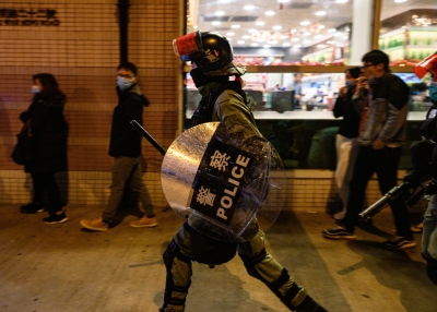 Hong Kongers protest in the wake of the coronavirus in Wuhan, China.