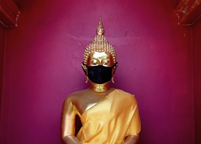 EB Year in Review - Buddha Statue with Facemask