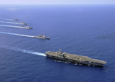 The aircraft carrier USS Nimitz (CVN-68), the guided-missile cruiser USS Chosin (CG-65), the guided-missile destroyers USS Sampson (DDG-102) and USS Pinckney (DDG-91), and the guided-missile frigate USS Rentz (FFG-46) operate in formation in the South China Sea. The Nimitz Carrier Strike Group is conducting operations in the U.S. 7th Fleet area of responsibility.