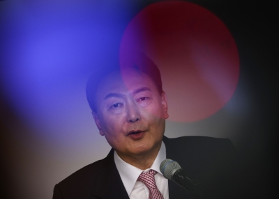 South Korea's president-elect Yoon Suk-yeol speaks during a news conference at the National Assembly in Seoul on March 10, 2022, the morning after his victory in the country's presidential election.