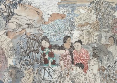 Yun-Fei Ji, ‘The Three Gorges Dam Migration’ (detail), 2008, Ink and watercolor on xuan paper mounted on silk, Courtesy the artist and James Cohan Gallery