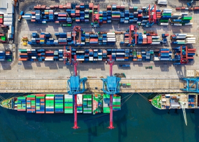 aerial view of container ship