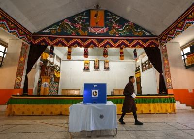 This photo taken on January 9, 2024 shows a voter leaves after casting his vote at a polling station during the general elections in Thimphu. Former prime minister Tshering Tobgay's party won Bhutan's election on January 9, media reported, after polls dominated by economic threats challenging the Himalayan kingdom's longstanding policy of prioritising "Gross National Happiness" over growth.