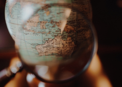 Australia map globe magnifying glass