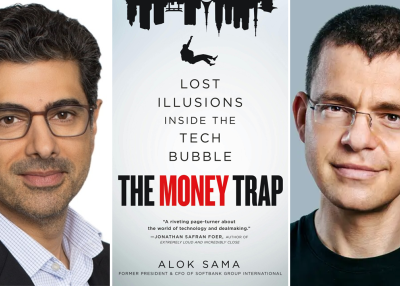 Alok Sama, Money Trap book cover, and Max Levchin