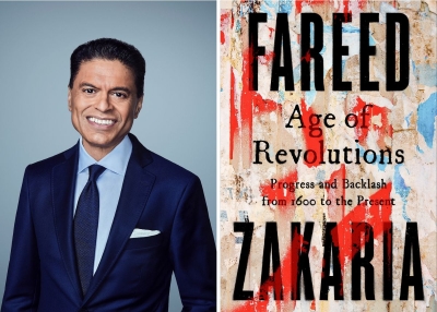 composite of fareed zakaria and his 2024 book "Age of Revolutions"