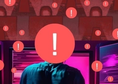 Illustration of a figure with a red dot and exclamation point censoring the head