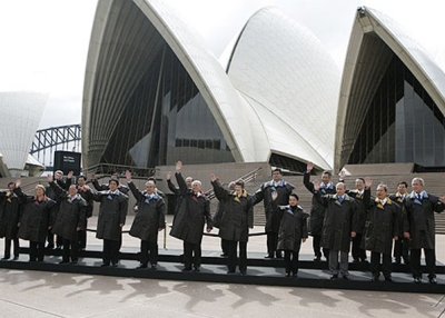 APEC leaders in front of the Sydney Opera House.