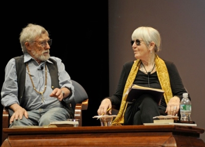 Poets Gary Snyder and Joanne Kyger onstage at the Asia Society on June 14, 2008. (Julienne Schaer/Asia Society)