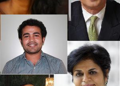 Clockwise from top left: Poorna Jagannathan, actor; Stuart Milne, Chief Executive Officer, HSBC India; Vishakha Desai, President Emerita, Asia Society; Rahul Bose, former member of the Indian rugby team, actor and screenwriter; and Hussain Syed, Gandhi Fellow at Kaivalya Education Foundation and Akanksha Foundation alumnus. 