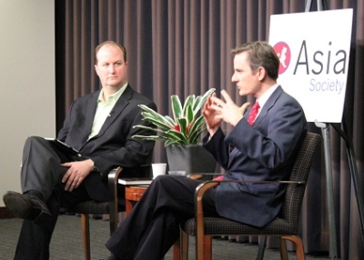 Robert Guest, at right, in conversation with Joe Morgan (Asia Society)