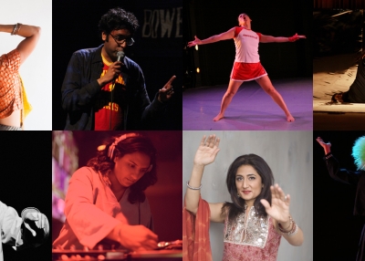 Photos from top left: Parul Shah, photo by Mariliana Arvelo; Hari Kondabolu; Maura Donohue; Yin Mei; Slant Performance Group; Kiran Ahluwalia; DJ Rekha, photo by Nisha Sondhe; Saad Haroon. 