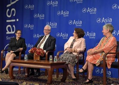 Adriana Proser, Robert Mowry, Denise Leidy, and Caron Smith discuss past and present Asia Society Museum exhibitions. (Elsa Ruiz/Asia Society)