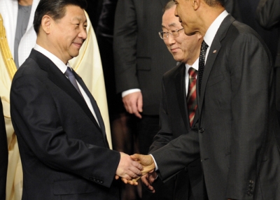 U.S. President Barack Obama shakes hands with China's President Xi Jinping.