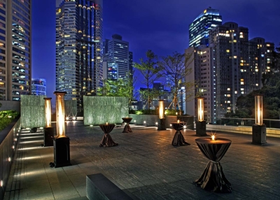 Night view of the Joseph Lau Roof Garden