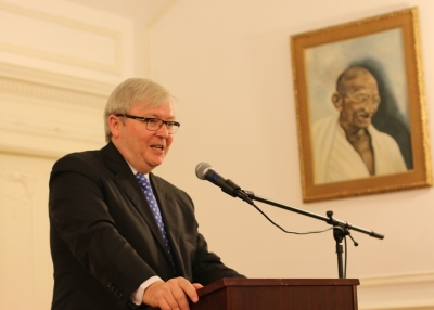 Kevin Rudd speaking at the Embassy of India in Washington, D.C. (Daryl Morini / Asia Society)