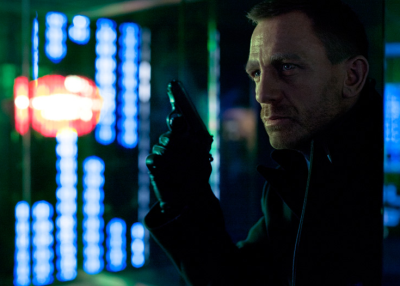 A still from "Skyfall" shows Daniel Craig's James Bond in a gleaming, ultramodern version of Shanghai. (Sony Pictures)