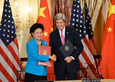 Secretary Kerry and Chinese Vice Premier Liu Yandong Shake Hands