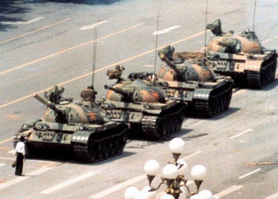 "Tank Man" stops the advance of a column of tanks on June 5, 1989, in Beijing. (Jeff Widener/AP)
