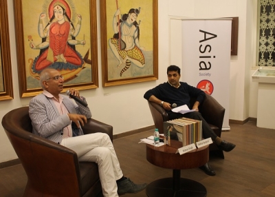 Kishore Singh [L] and Abhay Sardesai [R], in Mumbai on February 12, 2015 (Asia Society India Centre)