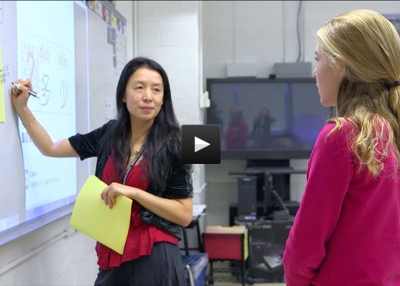 Yiyu Liu teaches her 6th grade Chinese novice-mid class in Medfield, MA.