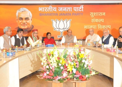 The BJP Central Election Committee Meeting on March 13, 2014, at which Jayant Sinha was announced as the BJP&rsquo;s Lok Sabha candidate for Hazaribagh, Jharkand. (Photo courtesy of BJP)