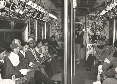 Tibetan dance troupe rides New York subway in 1987 (Barry Bryant/Samaya Foundation)