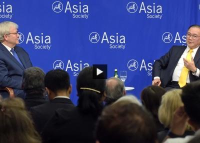 Kevin Rudd and Teodoro Locsin Jr. at Asia Society New York.
