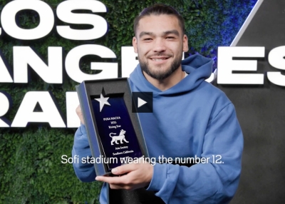 LA Rams Wide Receiver Puka Nacua Accepts the Rising Star Award