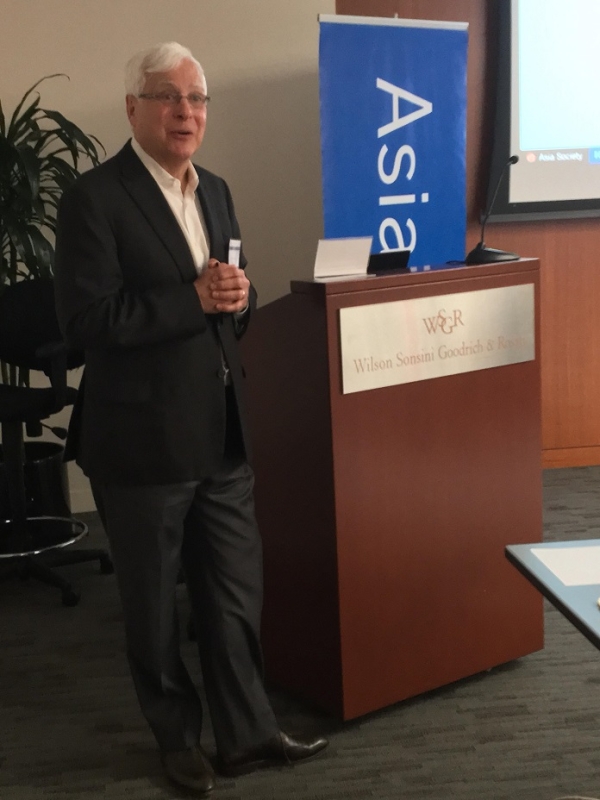 Barry Taylor, partner at Wilson Sonsini Goodrich Rosati and member of the Asia Society Northern California Advisory Board, welcomes everyone to the event (Asia Society).