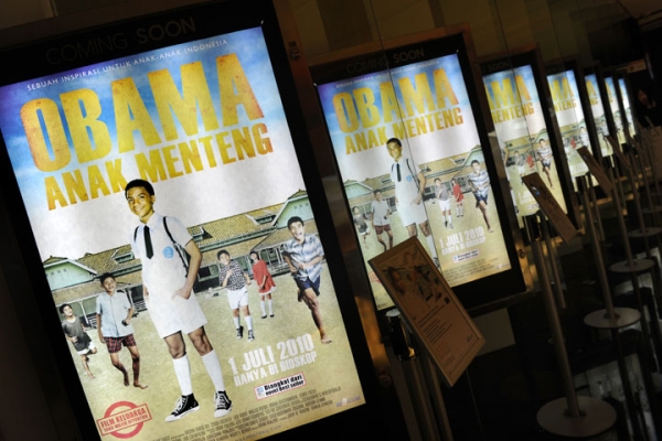 Movie posters for "Obama Anak Menteng" ("Obama the Menteng Kid"), a film about President Barack Obama's childhood days in Indonesia, are displayed in a Jakarta theater before a screening on June 30, 2010. (Romeo Gacad/AFP/Getty Images)