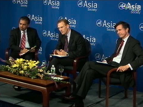 L to R: Sri Lankan Ambassador Palitha T.B. Kohona, Asia Society’s Jamie Metzl, and Amb. Robert Blake of the US State Department in New York on Mar. 14, 2011.