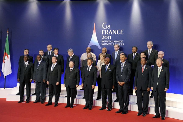 G8 leaders pose with other delegates for a "family photo" on the sideline of the G8 summit in Deauville, northwestern France, on May 27, 2011. (Jewel Samad/AFP/Getty Images) 