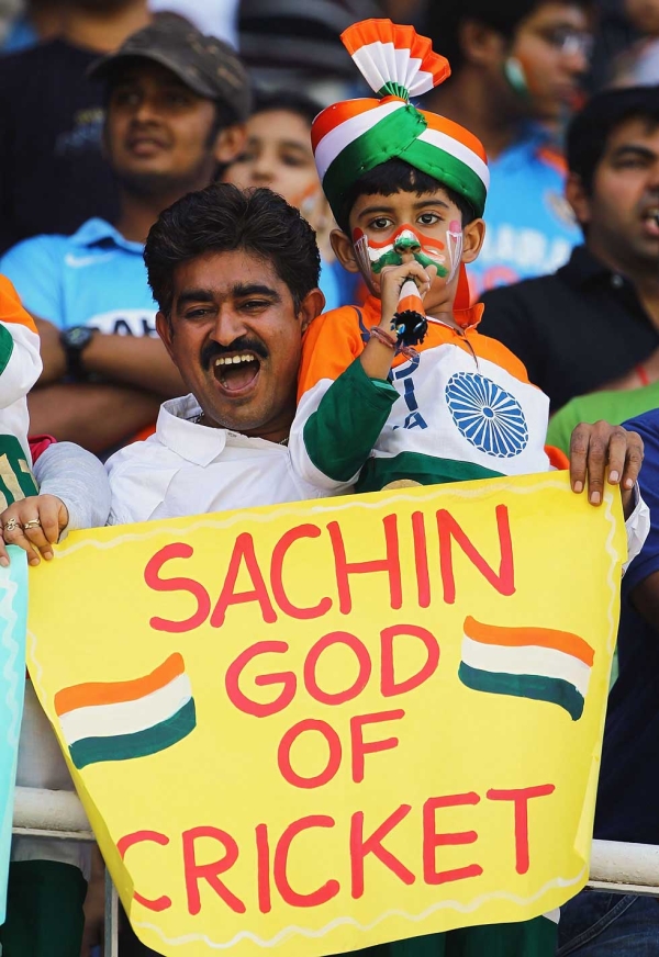 A young fan shows his support during the 2011 ICC World Cup Quarter Final match between Australia and India at Sardar Patel Stadium on March 24, 2011 in Ahmedabad. (Matthew Lewis/Getty Images)