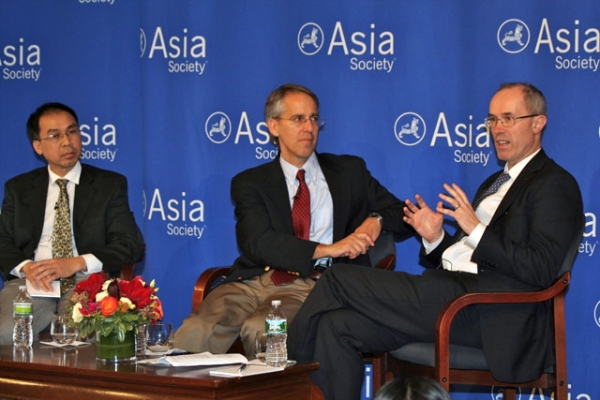 Tuong Vu, Jeffrey Wasserstrom and Richard McGregor at Asia Society's Bernard Schwartz Book Award luncheon in New York City on Dec. 1, 2011. (Bill Swersey/Asia Society)