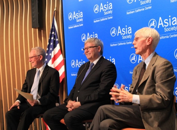 On December 18, 2015, ASNC Executive Director N. Bruce Pickering moderated a discussion between The Honorable Kevin Rudd, President of the Asia Society Policy Institute, and Orville Schell, Arthur Ross Director of Asia Society’s Center on U.S.-China Relations. ASNC partnered with the World Affairs Council of Northern California for this event titled "The U.N. Climate Summit and the Future of U.S.-China Collaboration." (Asia Society)