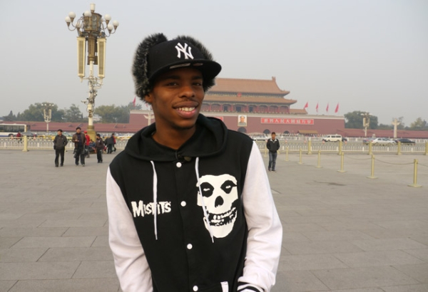 Street dancer Charles "Lil Buck" Riley in Beijing's Tiananmen Square. (Asia Society/Michael Zhao)